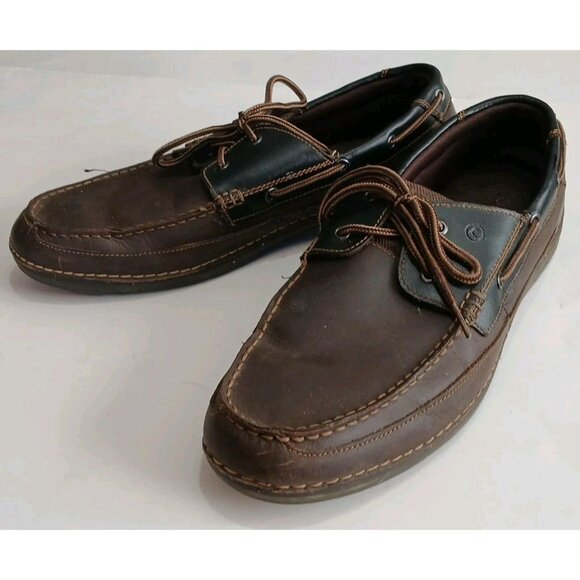 Rockport Men's Boat Deck Shoes Brown Leather Upper Rubber Soles Size 13 - Picture 1 of 16